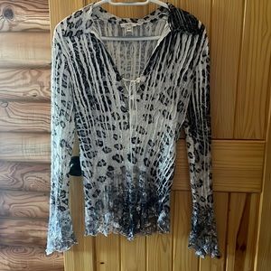 Cache’ Leopard print satin & lace detail blouse.